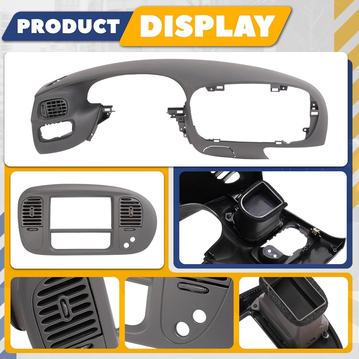 Dash Pad Bezel & Center Dash Radio Bezel Compatible with 1997-2003 Ford F150 Expedition Painted w/Air Vent ABS Plastic (Gary) Not Compatible with 4WD