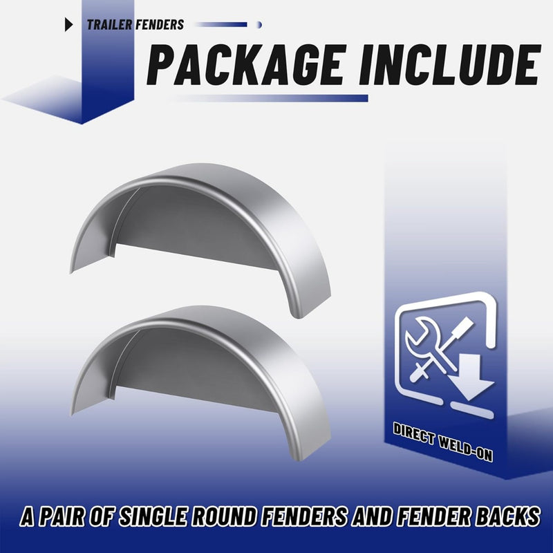 Round Trailer Fenders W/Fender Backs 32-1/8"x 9-1/8" x 14-3/8"Fit 14"-16" Wheels Compatible with Car Hauler Cargo Utility Trailer Landscape Trailer 2 Pack LYAM-432