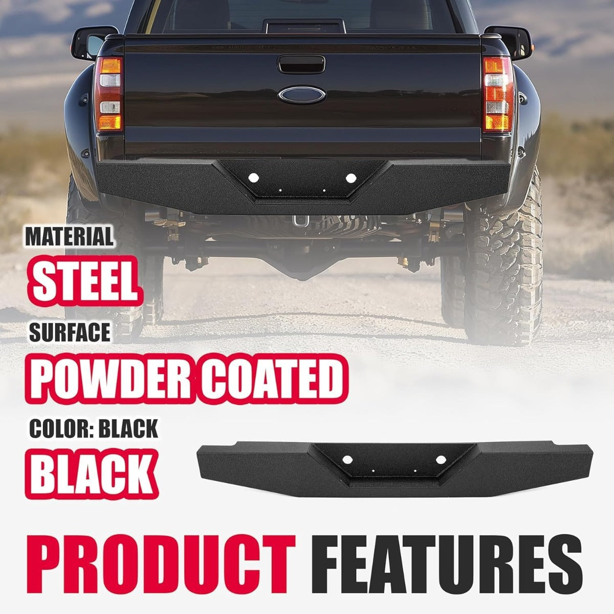 Kojem Front & Rear Bumper Compatible with 1998-2011 Ford Ranger w/Winch Plate D-Rings Powder Coated Steel
