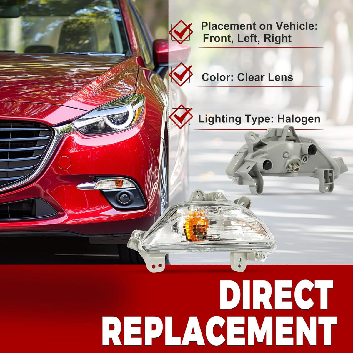 HECASA Pair Bumper Turn Signal Lights Compatible with 2014-2016 Mazda 3 Front Turn Signal Lamp Driver & Passenger Side Clear Lens Replacement for MA2530119 MA2531119 B45A51350A B45A51360A