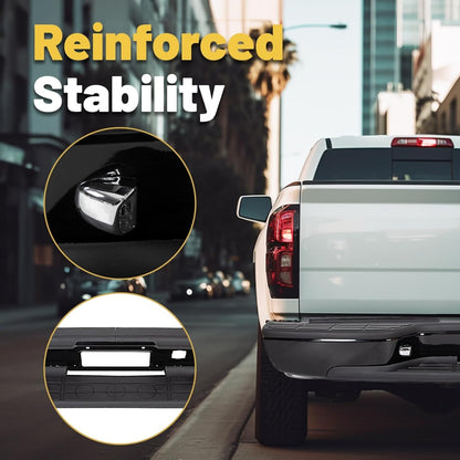 Rear Step Bumper Compatible with 1999-2007 Chevy Chevrolet Silverado GMC Sierra 1500 2500 Classic Face Bar W/License Plate Lights Replace for GM1103122 12496085 GM1103124 Powder Coated Black LYAM-273T-2