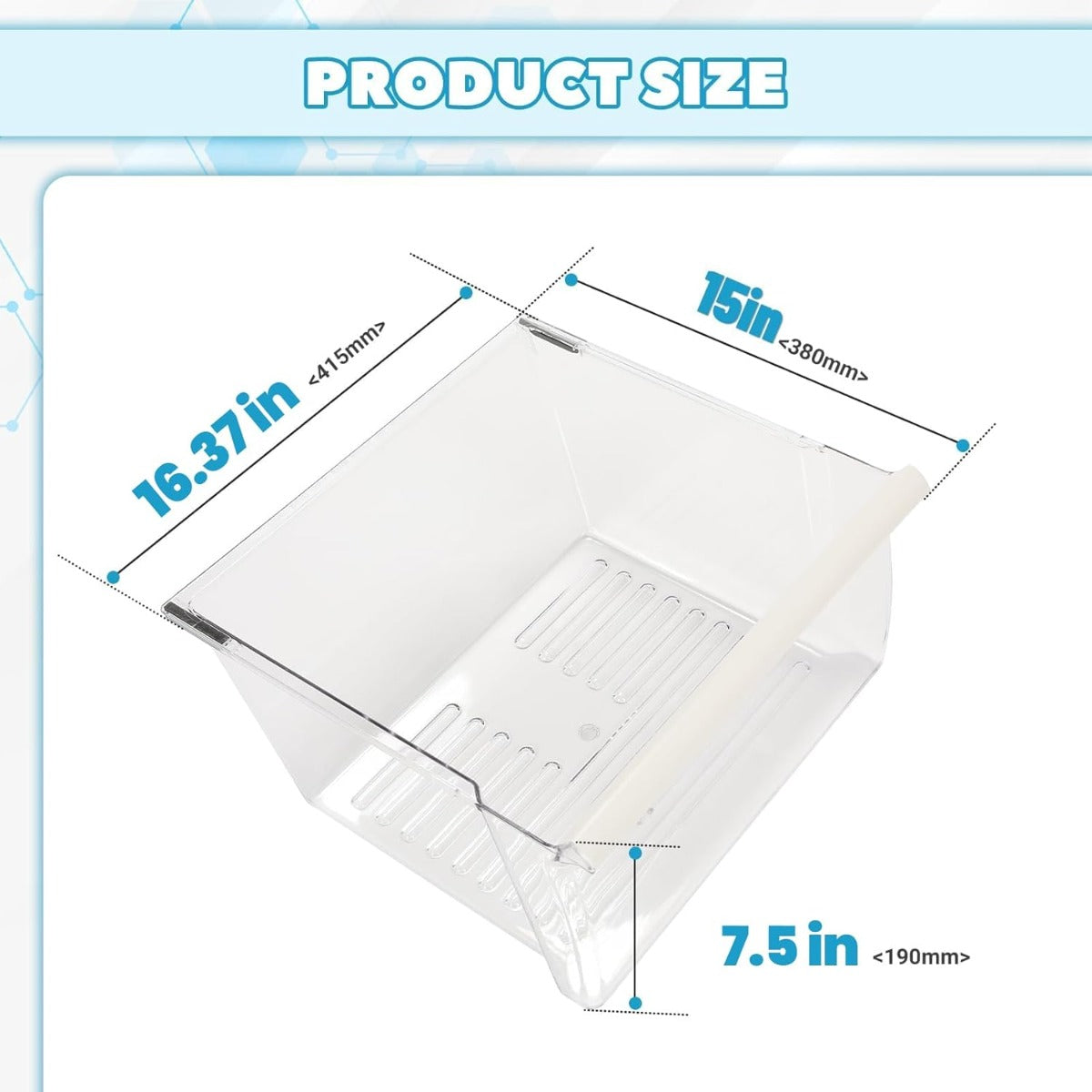 2188656 Replacement Crisper Drawer (Upper) Compatible with Whirlpool Kenmore Refrigerator Upper Bin with Humidity Control Plastic (PS) Clear LYOP-047