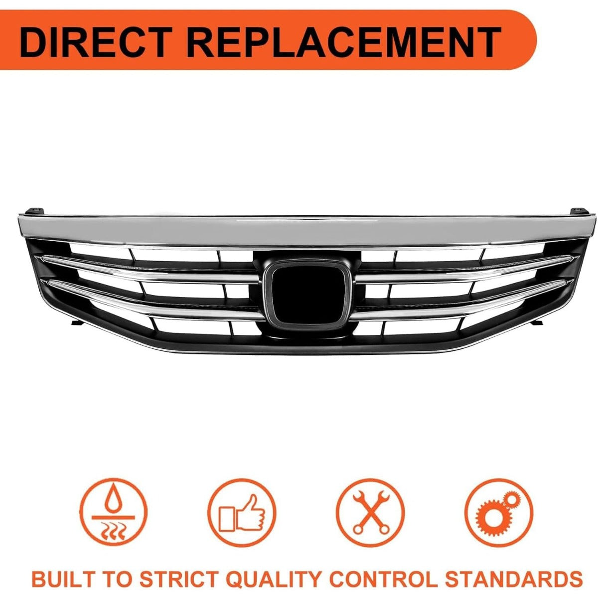 Chrome Front Bumper Grille Grill Compatible with 2011-2012 Honda Accord Sedan 4 Door Replacement for HO1200203 71121TA0A11 Upper Hood Grill