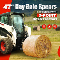 Load image into Gallery viewer, 47&quot; 1200 LBS Hay Bale Spear Compatible with Kubota Bobcat Buckets Tractors Loaders Square Bale Hay Spike Forks Steel Powder Coated-Black 1PCS
