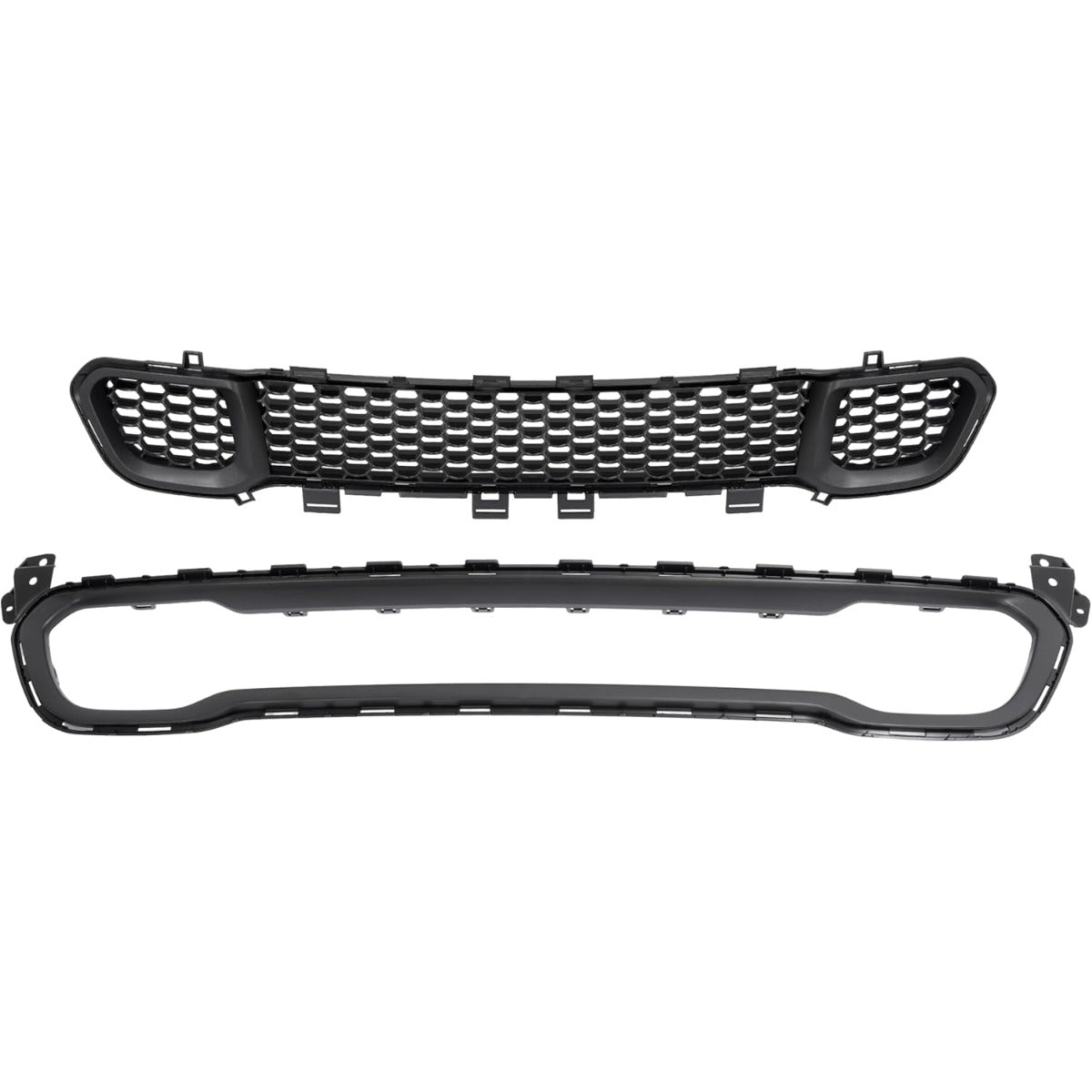 Front Bumper Trim+Lower Grille Compatible with 2014-2018 Jeep Cherokee CH1044112, 68210024AC, 68203216AA, CH1036126 Bumper Cover Molding Trim Grill Plastic(ABS) Black
