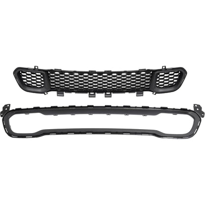 Front Bumper Trim+Lower Grille Compatible with 2014-2018 Jeep Cherokee CH1044112, 68210024AC, 68203216AA, CH1036126 Bumper Cover Molding Trim Grill Plastic(ABS) Black