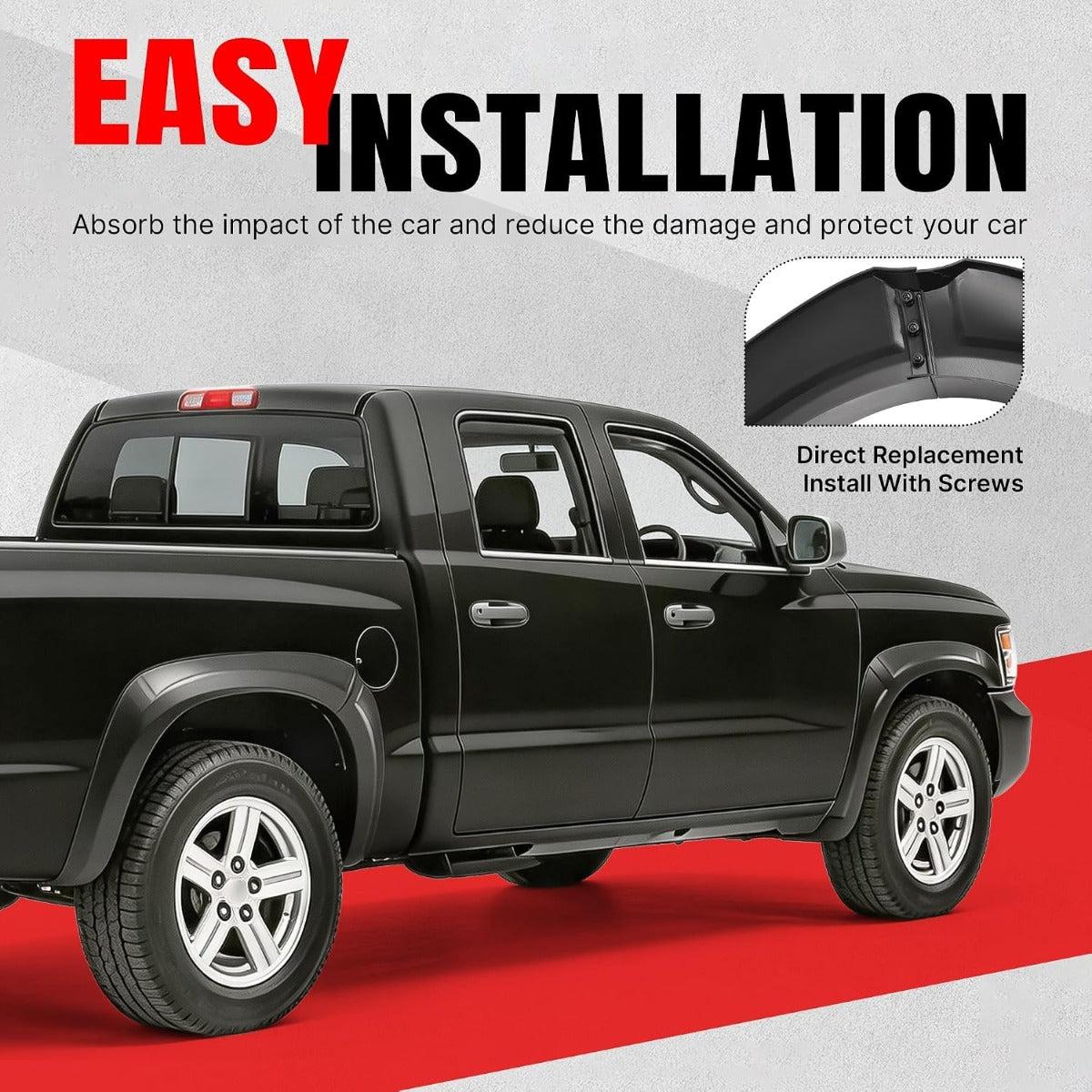 4Pcs Fender Flares Set Compatible with 2005-2011 Dodge Ram Dakota Crew Cab Pickup Models Wheel Front & Rear Wheel Arch Cover Protector Plastic(PP) Textured Black