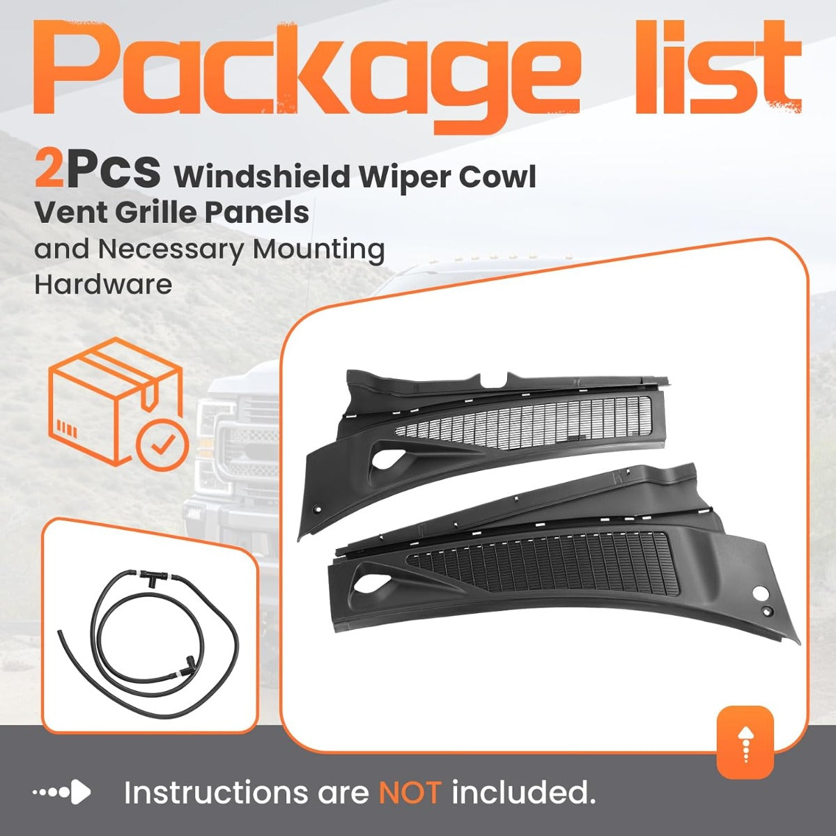 Windshield Wiper Cowl Panel Grille Compatible with 2007-2010 Ford F250 F350 Super Duty Replacement for 7C3Z-25022A69-AA 7C3Z-25022A68-AA Front Window Cover Insert Panel Left&Right