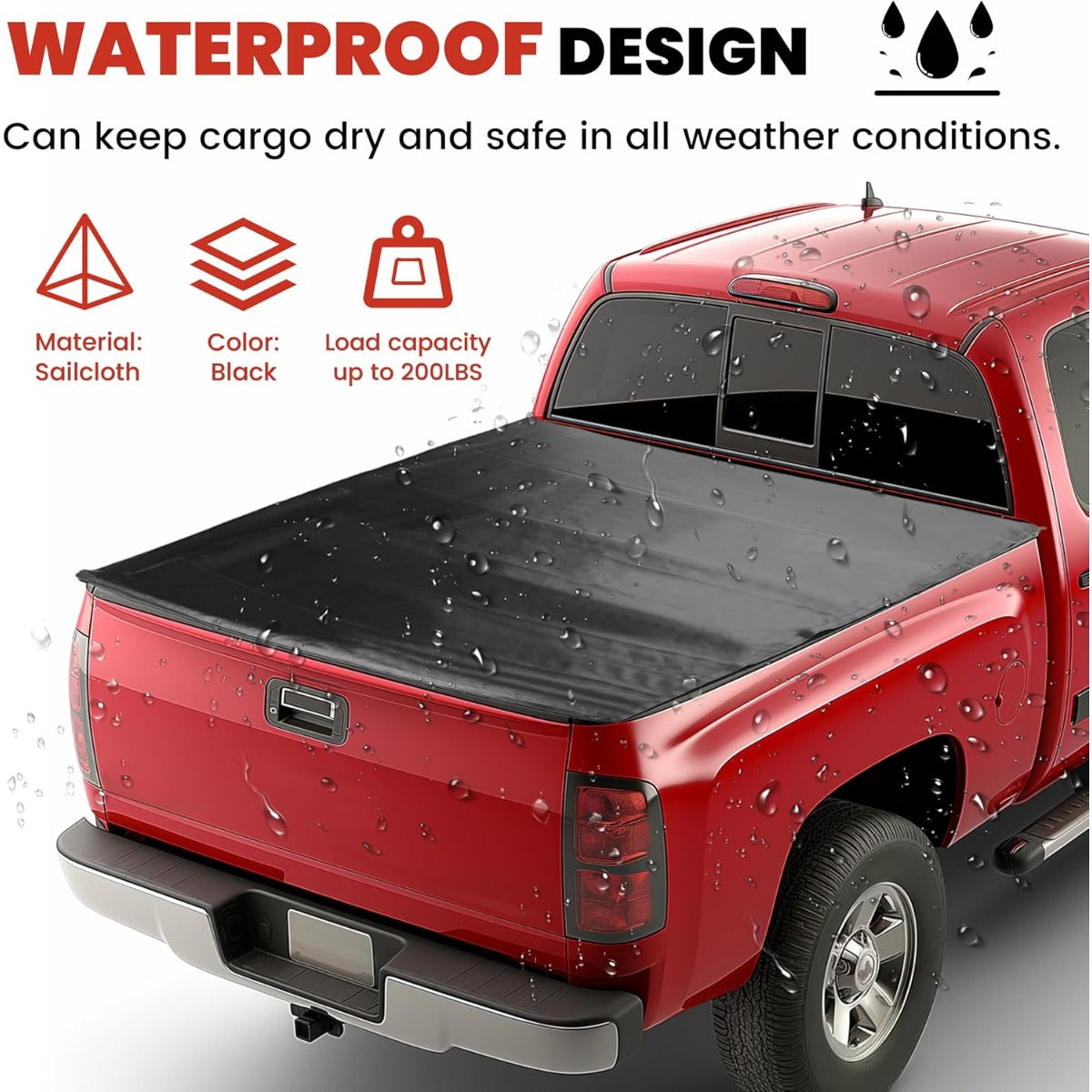 Roll-up Soft Truck Tonneau Cover Compatible with 2007-2014 Chevy Silverado 1500/ 2500HD/ 3500HD GMC Sierra with 6.5' Bed Black Sailcloth Fold Fits Fleetside/Styleside Models Only