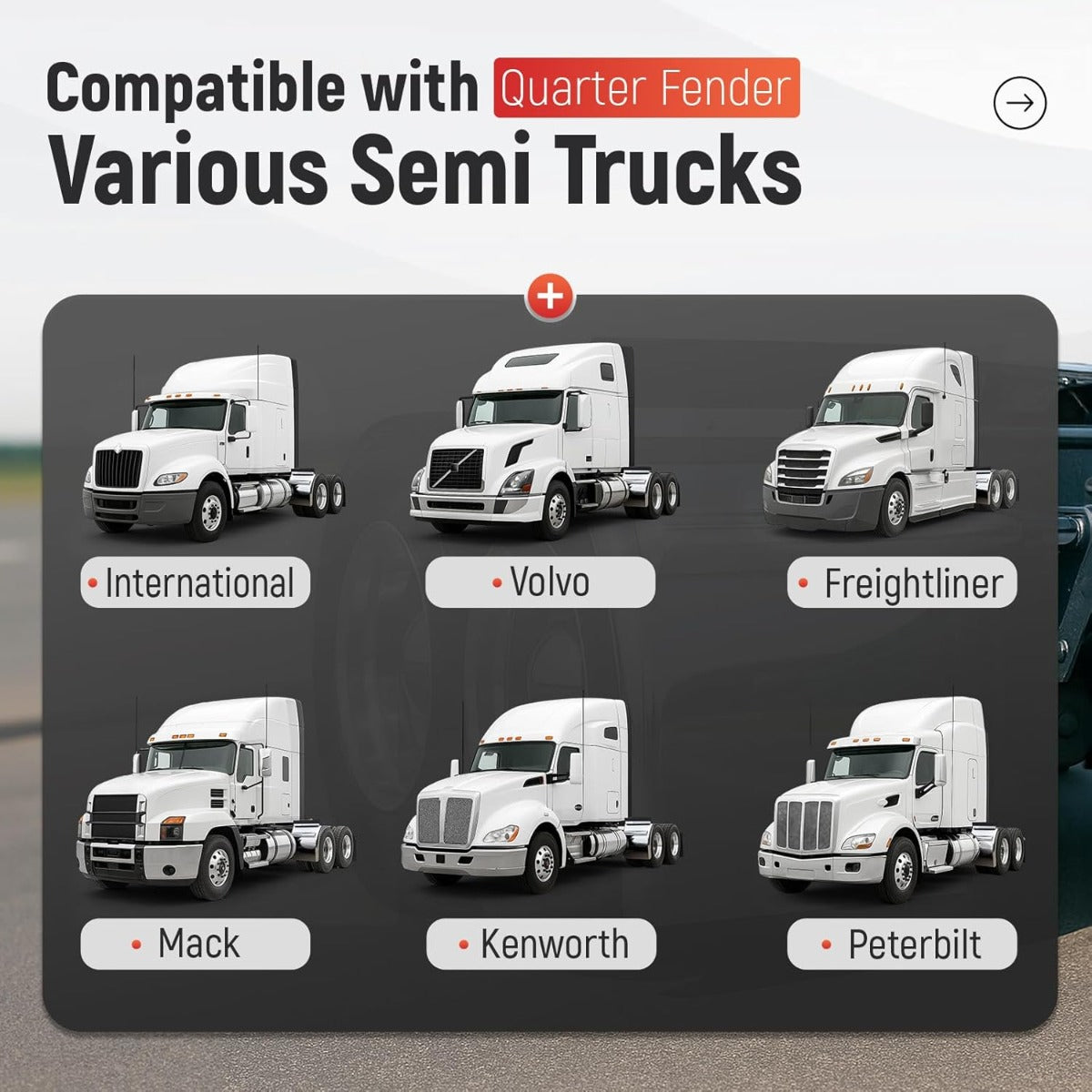 27" x 24" Quarter Fenders for Semi Trucks,for Freightliner Peterbilt Kenworth Volvo Mack, 304 Stainless Steel Mirror-Finished Fenders Right & Left