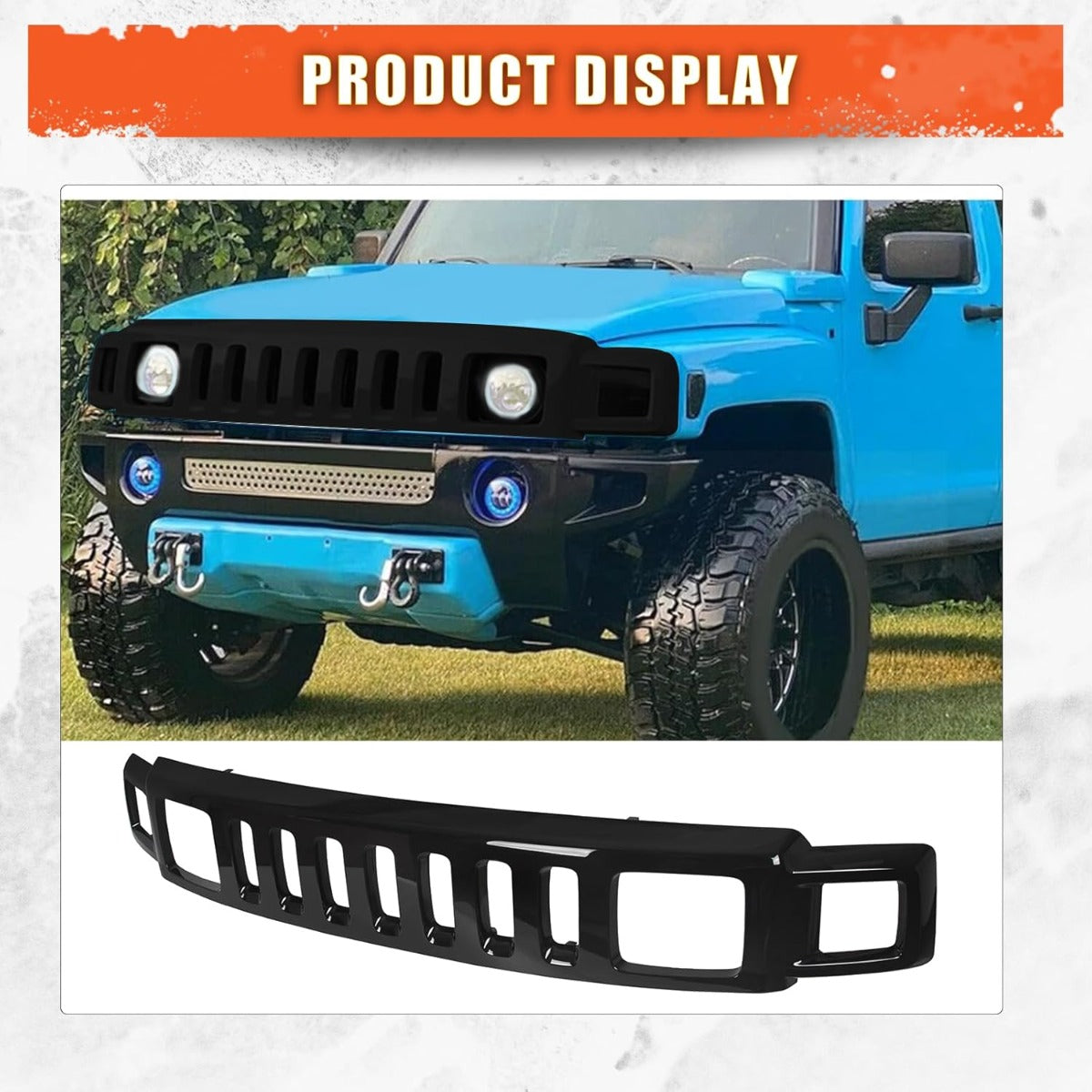 Front Grill Compatible with 2006-2010 Hummer H3 15834195 HU1200100 Front Bumper Hood Grille Face Bar Shell Insert Assembly Gloss Black