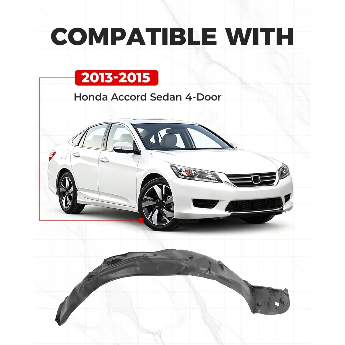 HECASA Front Inner Fender Liner Compatible with 2013-2015 Honda Accord Sedan Replacement for 74100T2AA00 HO1249150, Splash Shield Guard Right Passenger Side