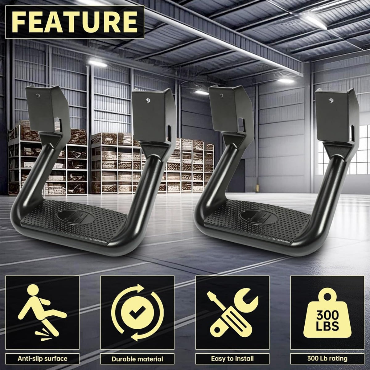 Side Step Compatible with 1967-2020 Chevrolet Toyota Ford Dodge Jeep GMC Nissan Mazda Aluminum 2 Pcs Side Step for Pickups & Trucks Black