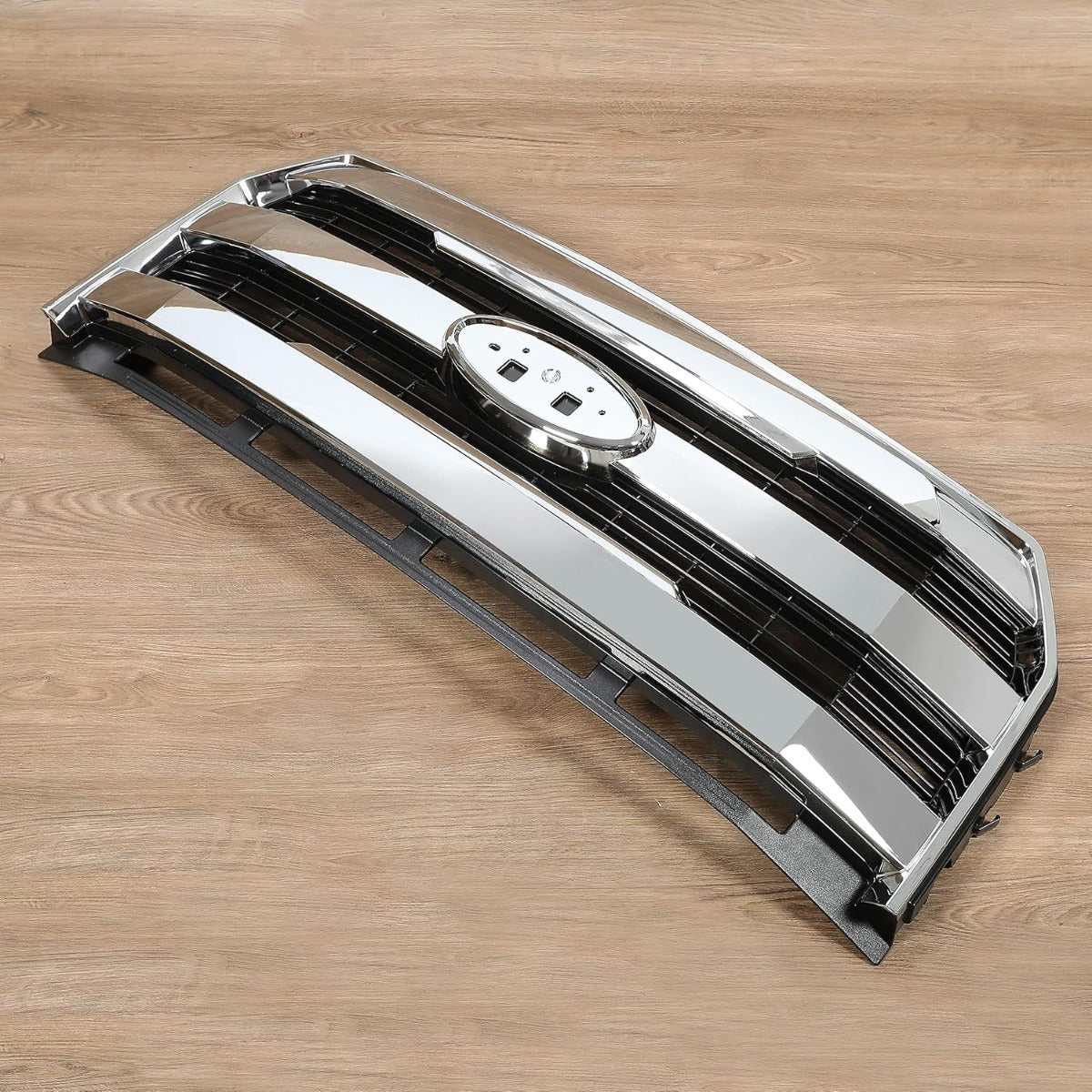 Front Bumper Grille Compatible with 2015-2017 Ford F150 F-150 Replacement for FL3Z-8200-MA FL3Z8200MA w/o Camera Chrome Upper Hood Mesh Grill ABS Plastic
