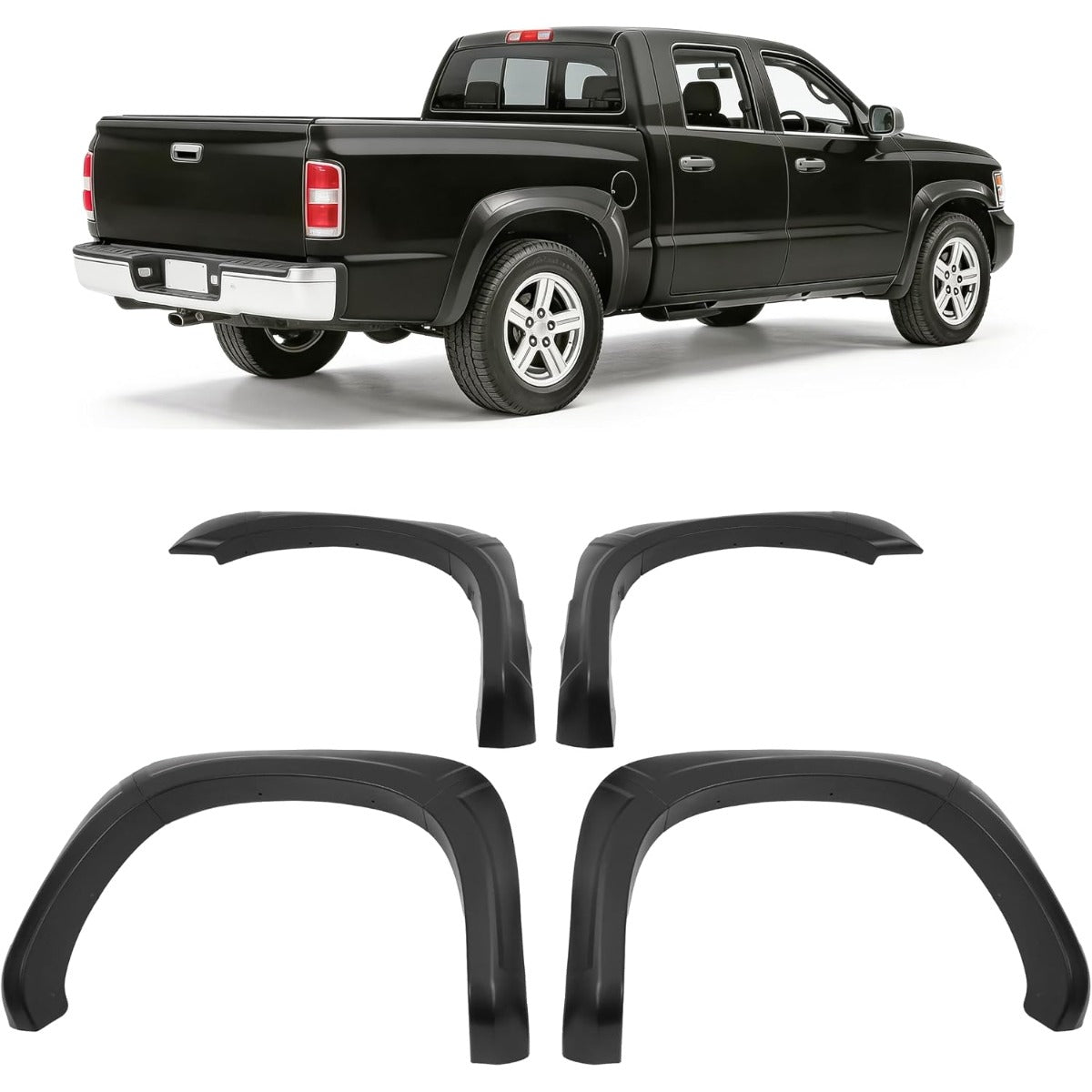 4Pcs Fender Flares Set Compatible with 2005-2011 Dodge Ram Dakota Crew Cab Pickup Models Wheel Front & Rear Wheel Arch Cover Protector Plastic(PP) Textured Black