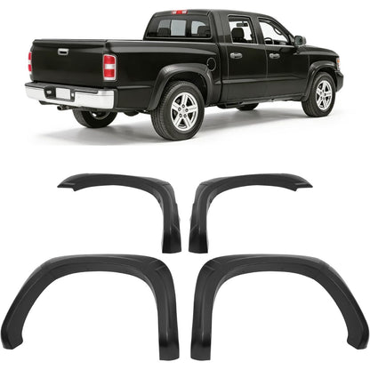 4Pcs Fender Flares Set Compatible with 2005-2011 Dodge Ram Dakota Crew Cab Pickup Models Wheel Front & Rear Wheel Arch Cover Protector Plastic(PP) Textured Black