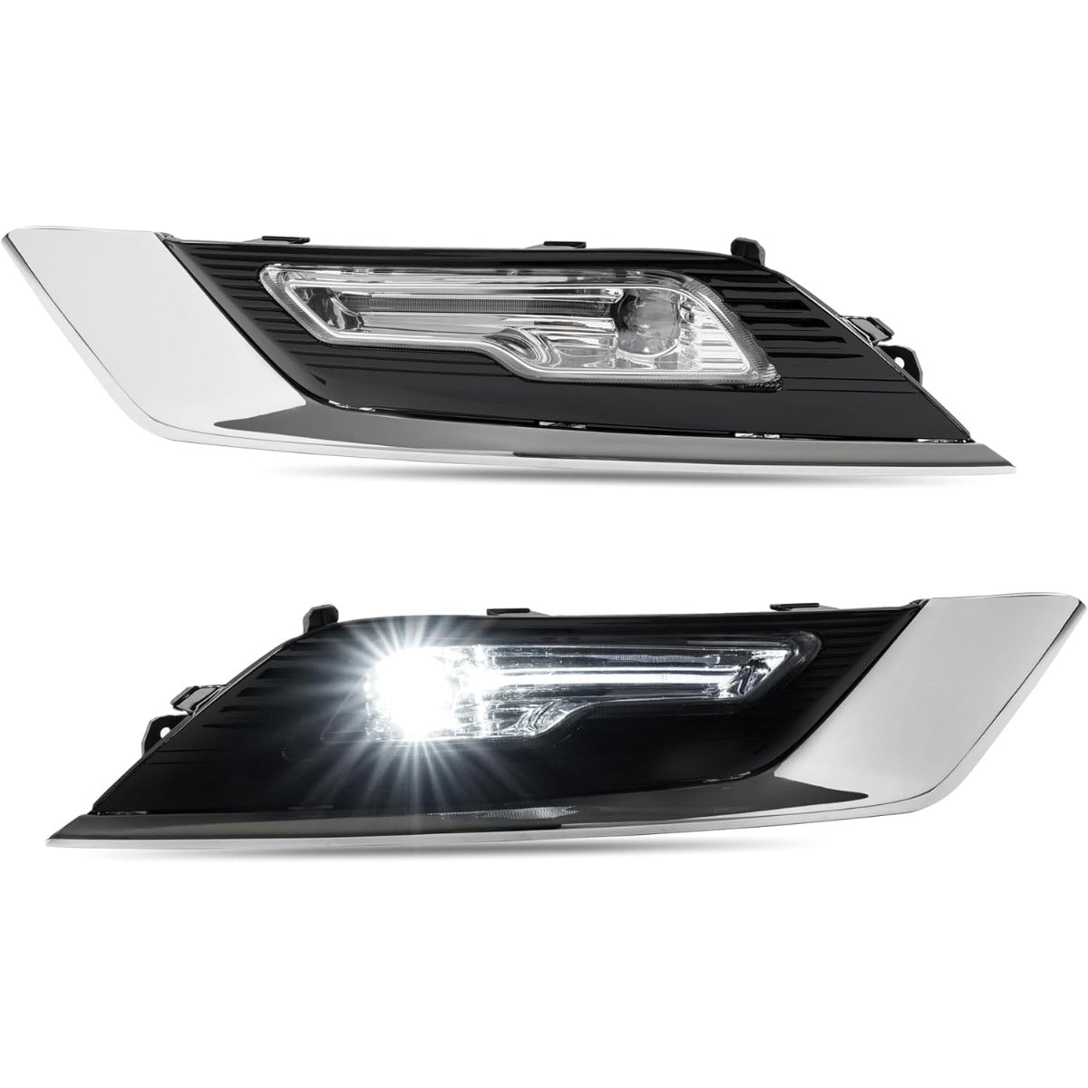 HECASA Pair LED Fog Light Assy Compatible with 2017-2018 Ford Fusion Replacement for FO2592240 FO2593240 FO1038168 Front Bumper Lamp Cover Trim Frame Gloss Black+Silvery+Clear Lens LH&RH