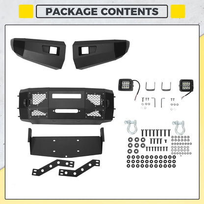 KUAFU Front Bumper Compatible with 2017-2019 Ford F250 F350 F450 Super Duty W/LED Light Winch Mounting Plate D-Rings 3 Piece Bumper Assembly Steel Powder Coated Black(2 Packages)