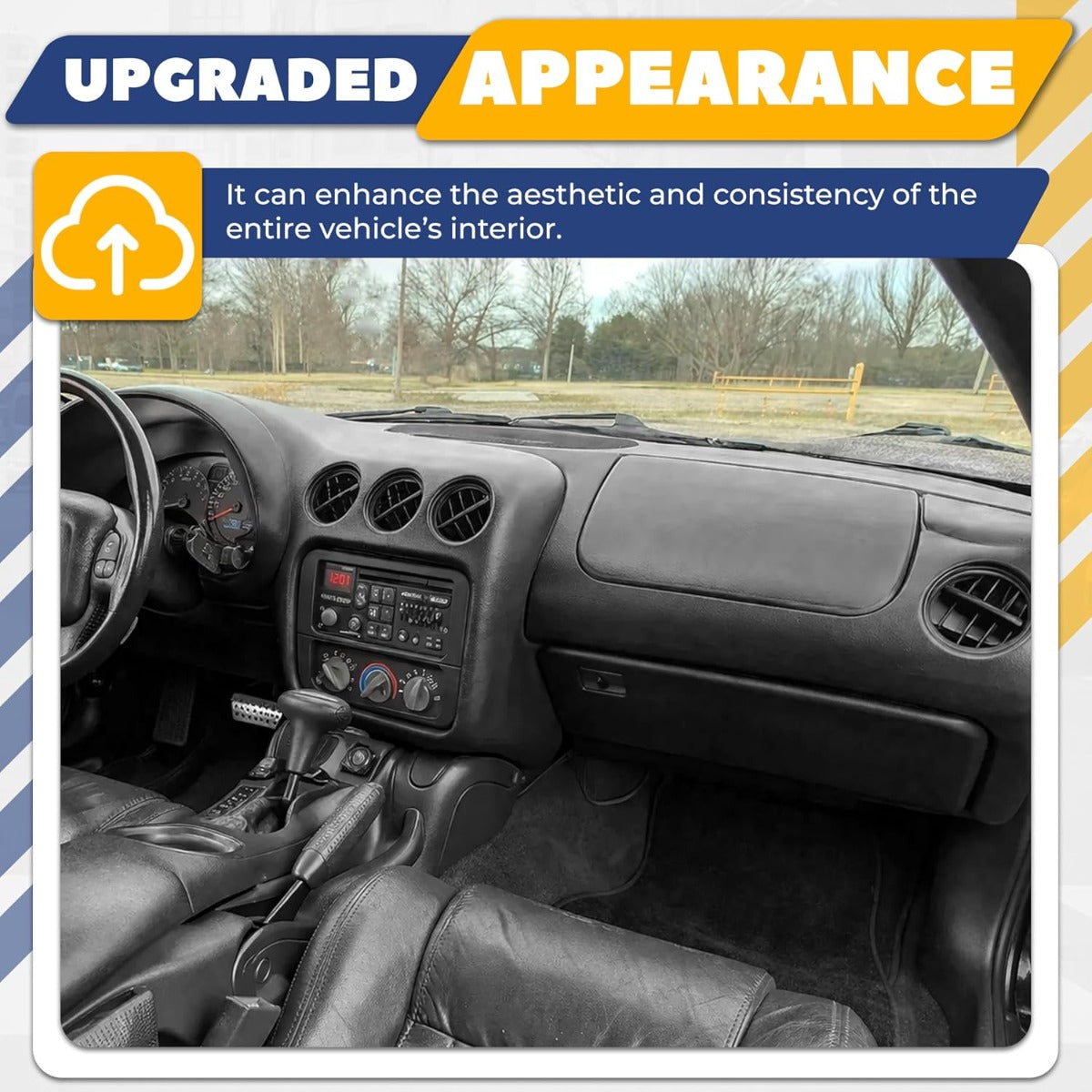 Dashboard Cover Compatible with 1997-2002 Pontiac Firebird ABS & PVC Plastic Painted & Textured Matte Black