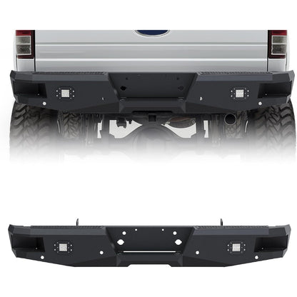 ECOTRIC Offroad Rear Bumper Compatible with 1999-2016 Ford F250 F350 Super Duty, W/2 18W LED Lights Powder Coated Heavy Duty Steel Black