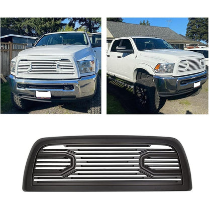 Front Hood Bumper Grille Replacement Compatible with 2010-2018 Ram 2500/3500/4500 Shell Big Horn Horizontal Style (Black W/O Lights)