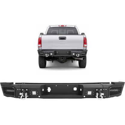 ALMULOO Rear Bumper Assembly Compatible with Chevy/Chevrolet Silverado GMC Sierra 2500 3500 HD 2007-2010 W/ 4 x LED lights, 2 x D-rings Steel 2 Packages