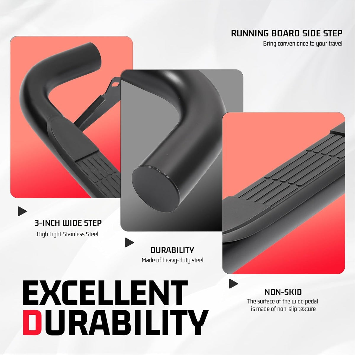ALMULOO Side Step Compatible with 2003-2010 Hummer H2 / H2 SUT | Running Boards Step Bars Steel+409 Stainless Steel+Plastic Powder Coated Black
