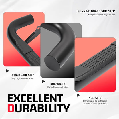 ALMULOO Side Step Compatible with 2003-2010 Hummer H2 / H2 SUT | Running Boards Step Bars Steel+409 Stainless Steel+Plastic Powder Coated Black