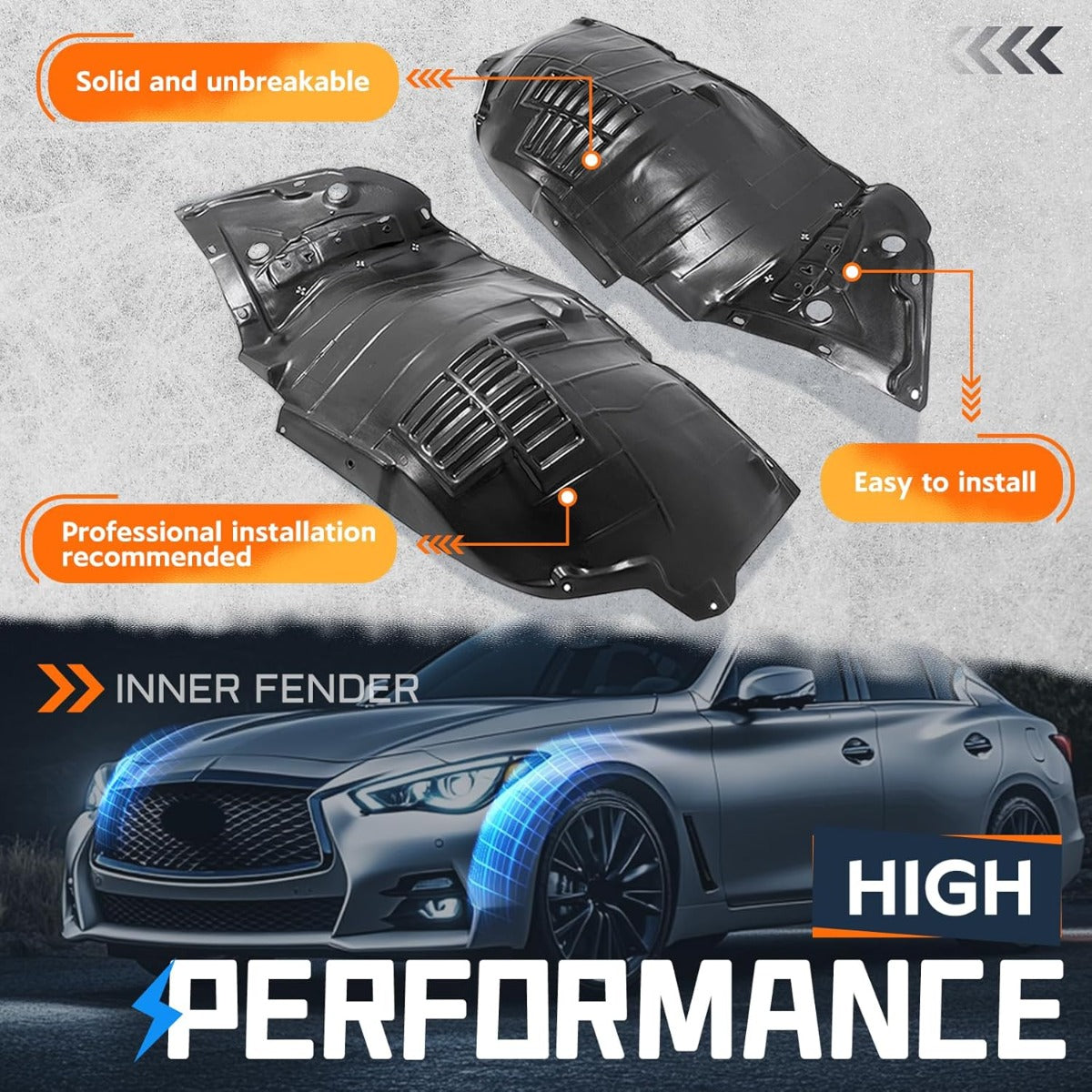 Front Fender Liner Inner Panel for 2014-2023 Infiniti Q50 Replacement for  Wheel Liner Splash Shield Guard Left & Right Side (Front Section)
