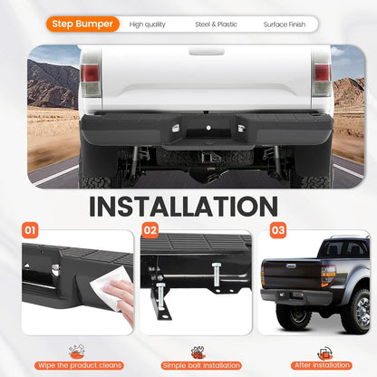HECASA Rear Step Bumper Compatible with 1993-2011 Ford Ranger Fleetside/Styleside Supercrew FO1102257 W/Brackets & LED Lights w/o Parking Aid Sensor Holes Black