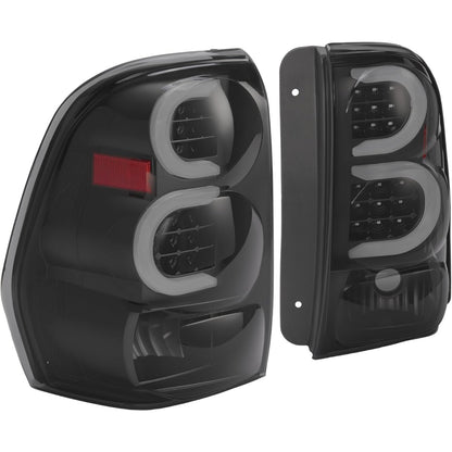 HECASA Pair LED Tail Lights Compatible with 2002-2009 Chevy Chevrolet Trailblazer Base|LS|LT|LTZ| SS|EXT LS|EXT LT|North Face|EXT North Face Rear Brake Lamp LH&RH - Smoke Lens Black Housing, MO-3454