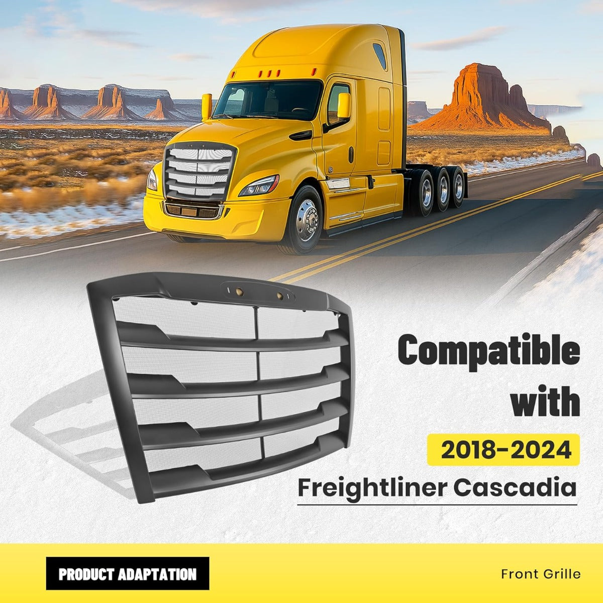 Front Grille Compatible with 2018-2024 Freightliner Cascadia Grill w/Bug Screen Matte Black