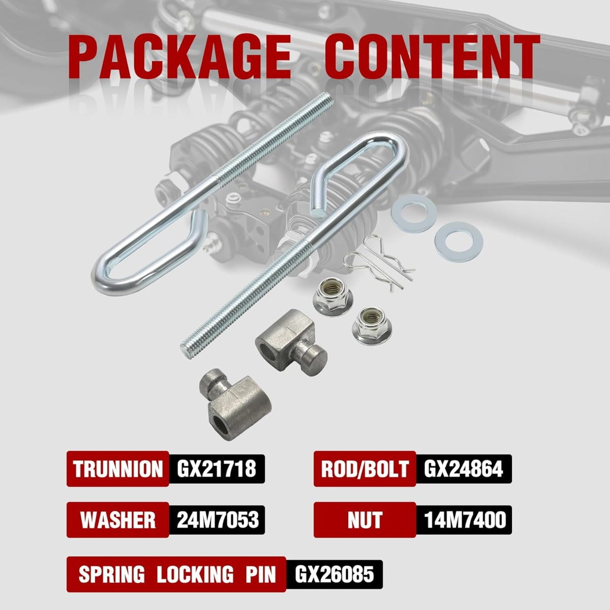 Deck Lift Hanger Rod Kit Bolt & Trunnion Kit Replacement for GX21718 GX24864 14M7400 Compatible with John Deere E130 E140 E150 LA120 D100 Set of 2