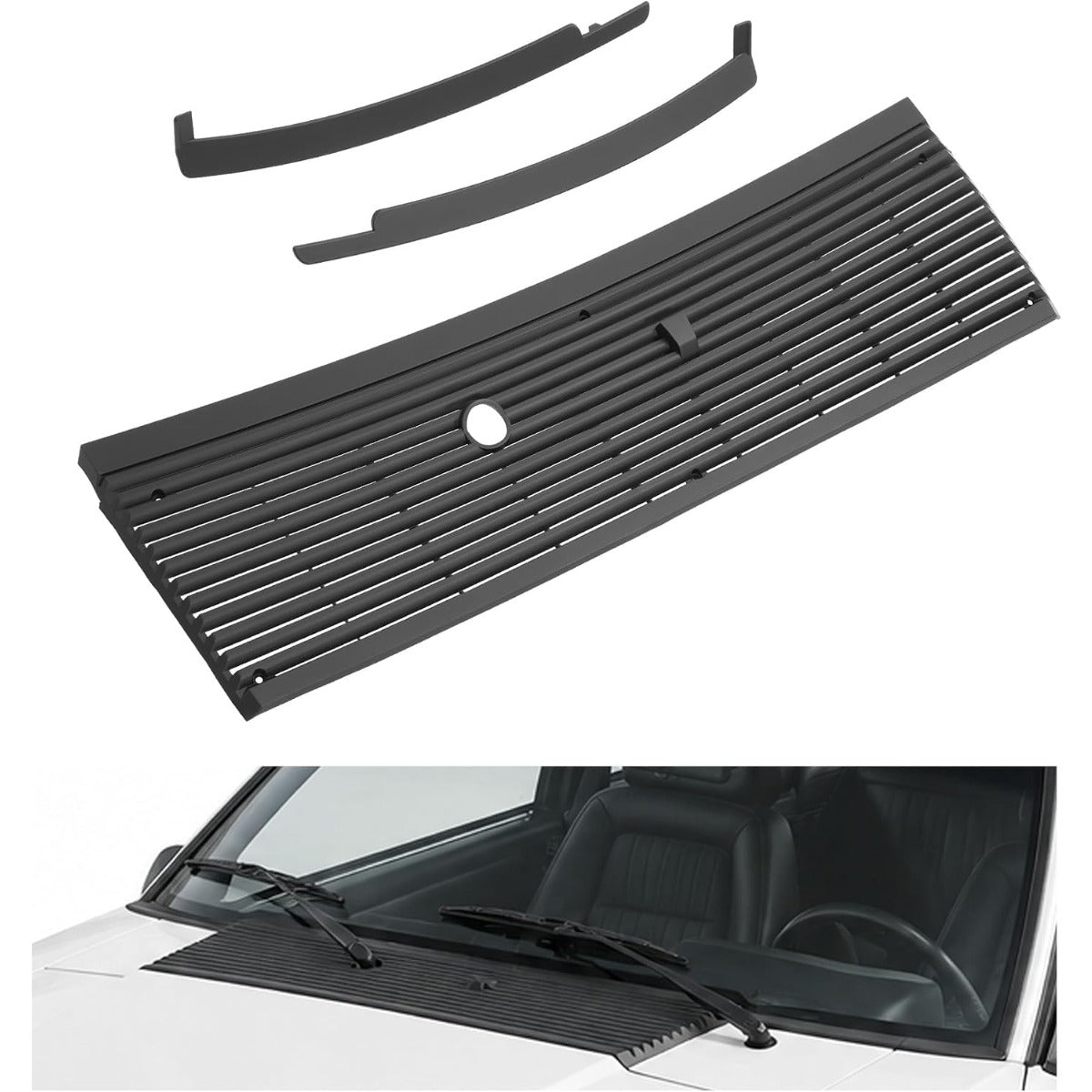 HECASA Front Windshield Wiper Cowl Panel Cover Compatible with 1983-1993 Ford Mustang Cobra Window Wiper Panel Cover w/Lower Windshield Trim Moldings Replacement for FO1271100 E3ZZ6102228A Black