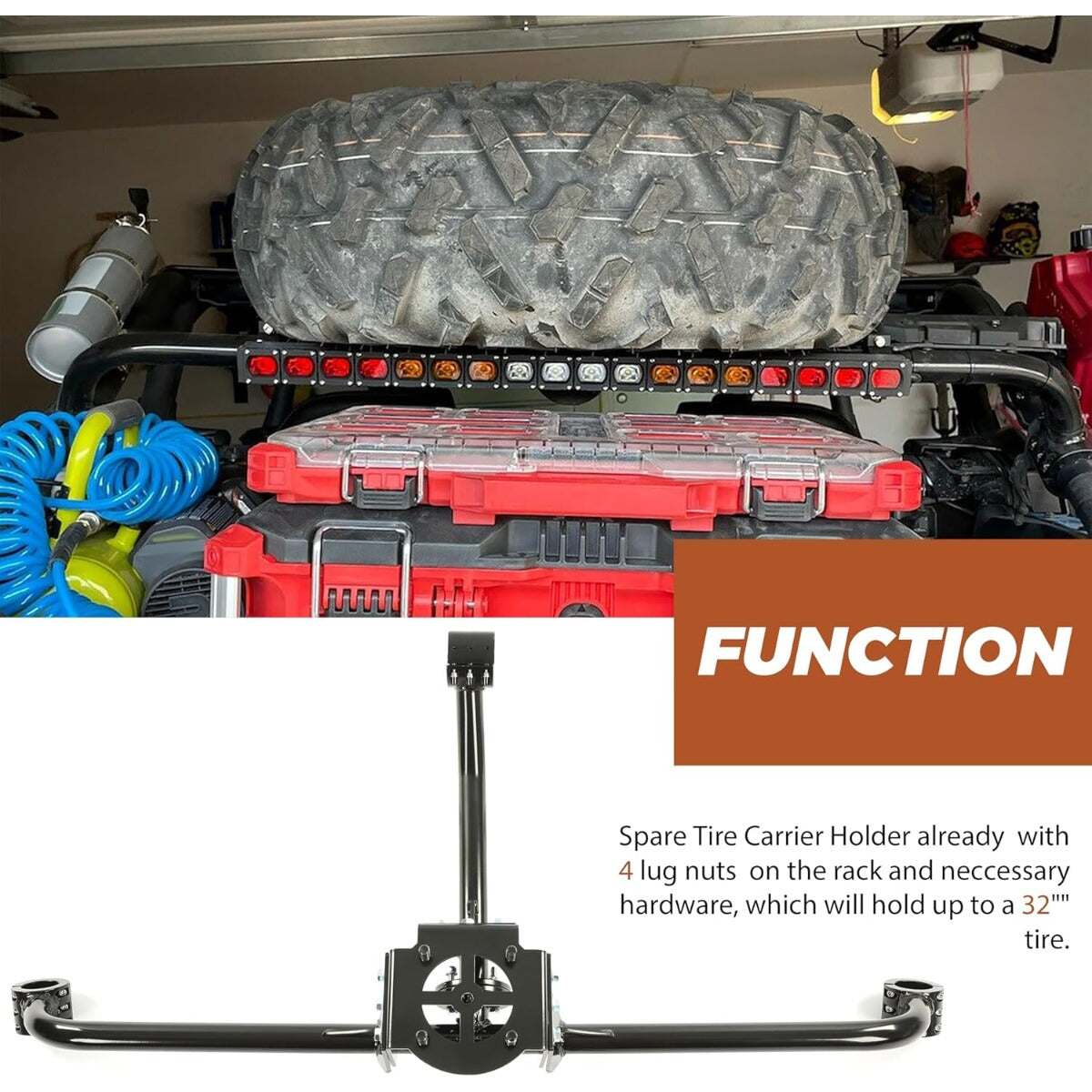 Spare Tire Mount Carrier Holder Compatible with 2017-2025 Can-Am Maverick X3 Turbo X3 Max R Ds (More as Description) Steel Spare Tire Carrier Mount Rack Hold up to 32" Tire UTV Accessories