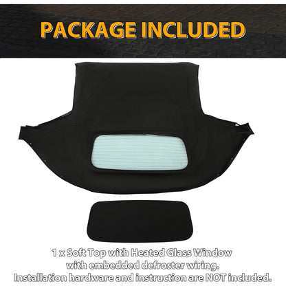 Convertible Soft Top for 1990-2005 Mazda Miata Sailcloth Vinyl Top w/Heated Glass Window Black