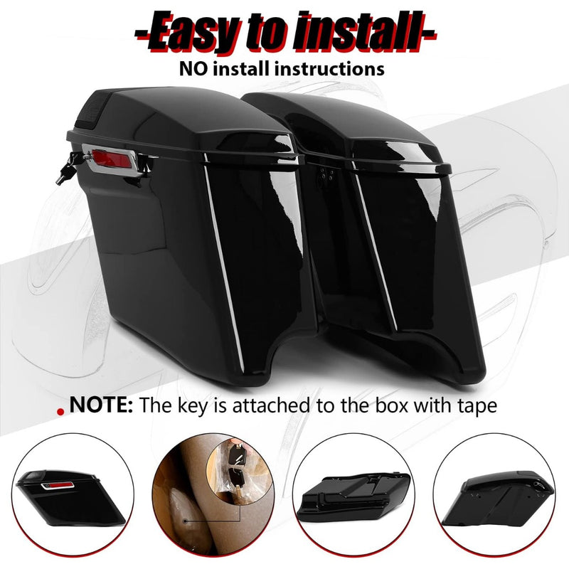 5'' Extended Saddlebags w/speaker lids Compatible with 1993-2013 Harley Davidson Road King Glide Electra Street Glide All Touring Models Stretched Hard Saddle Bags LTB20
