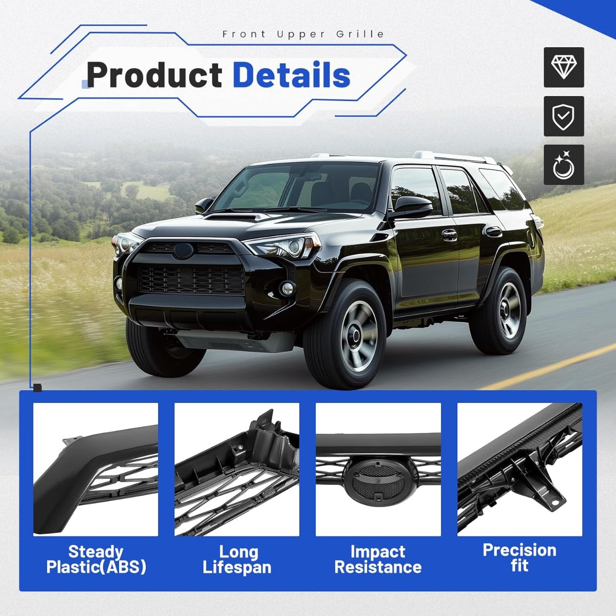 Front Upper Grille Compatible with 2014-2019 Toyota 4Runner Replacement for 5310135080C0 5310135080A0 TO1200369 Bumper Mesh Grill Black