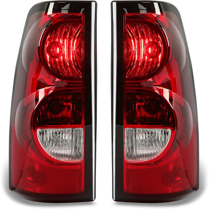 HECASA Tail Lights Compatible with 2003-2006 Chevy Silverado 1500 2500 3500 & 2007 Classic Body Rear Lamp Set w/Bulb and Harness Replacement for GM2800174 GM2801174 (Red/Clear Lens + Chrome Housing)