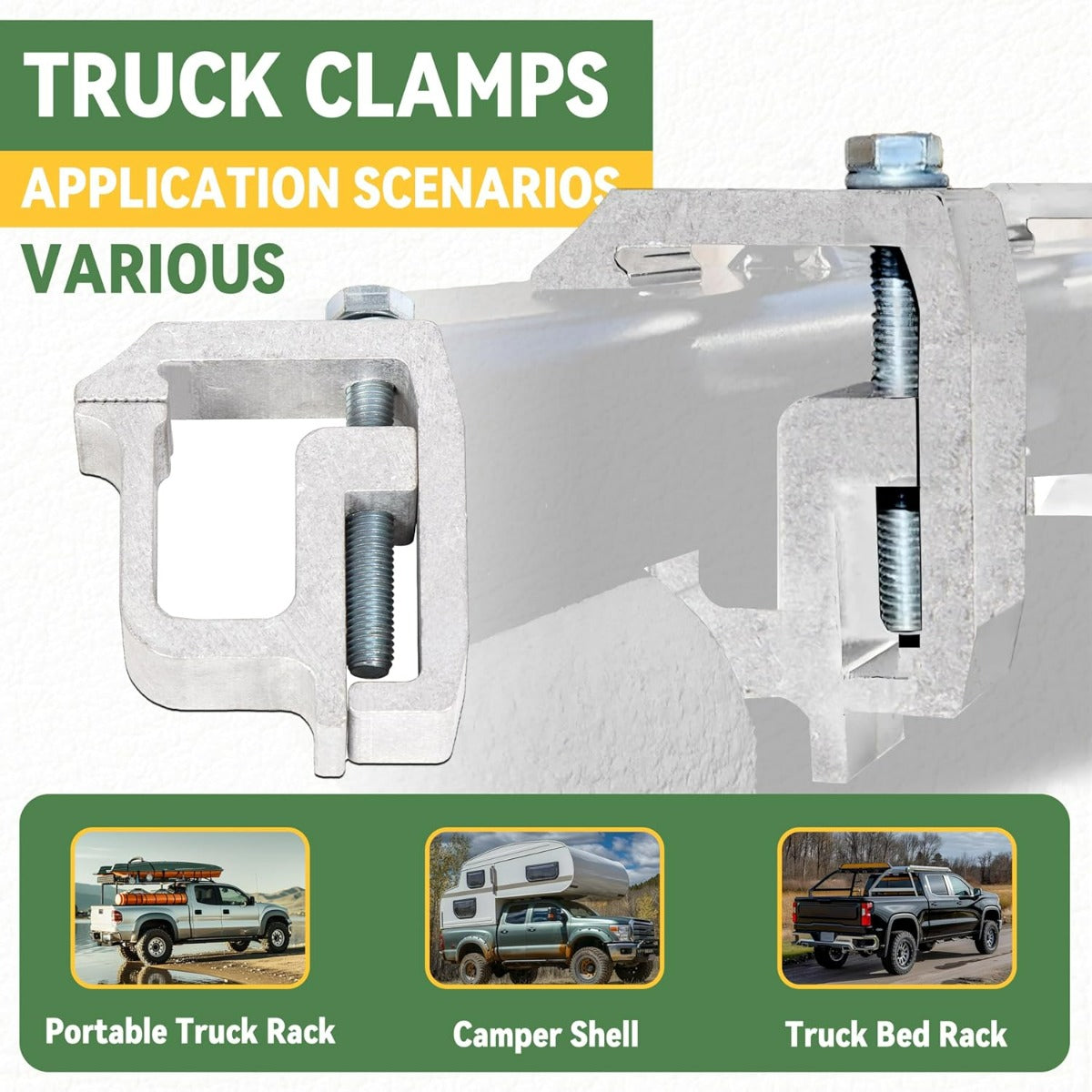 Truck Cap Mounting Clamps Compatible with Chevrolet Chevy Ford Dodge Ram Sierra Dakota Ram 1500 2500 3500 F150 F250 for Mounting Caps Camper Shell Topper Canopy Heavy Duty Aluminum (4Pcs-Silver) LYOM-055-1