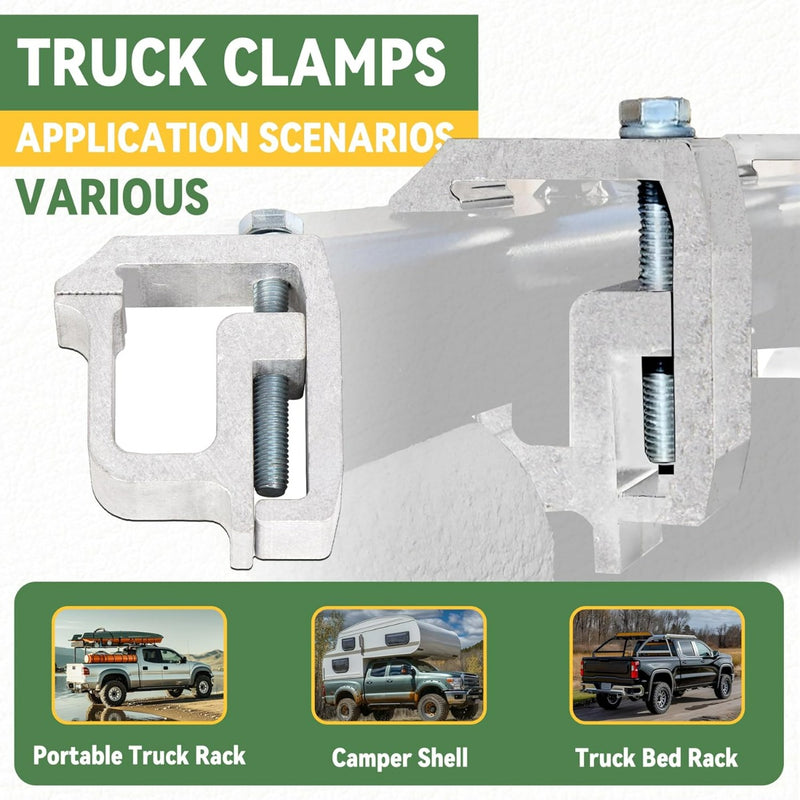 KUAFU Truck Cap Mounting Clamps Compatible with Chevrolet Chevy Ford Dodge Ram Sierra Dakota Ram 1500 2500 3500 F150 F250 for Mounting Caps Camper Shell Topper Canopy Heavy Duty Aluminum (4Pcs-Silver) LYOM-055-1