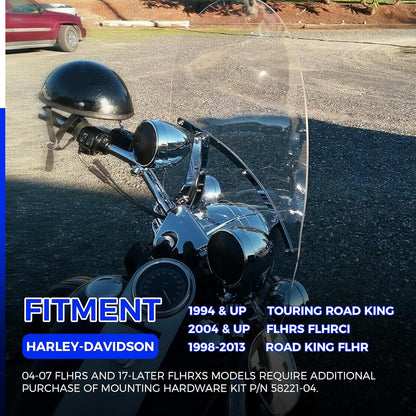 29inches x 22inches Motorcycle Windshield Compatible With 1994-2024 Harley Davidson Touring Road King FLHR FLHRS FLHRCI w/Bracket Mounting Bracket Detachable Quick Release Clear WSD-06