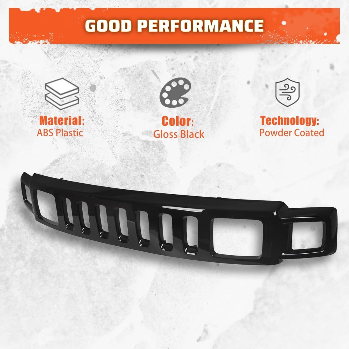 Front Grill Compatible with 2006-2010 Hummer H3 15834195 HU1200100 Front Bumper Hood Grille Face Bar Shell Insert Assembly Gloss Black