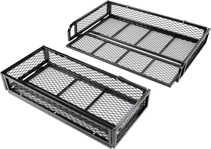 ATV Front+Rear Cargo Basket Universal Front+Rear Luggage Carrier Mesh Rack Black Steel LYMM-089S-1