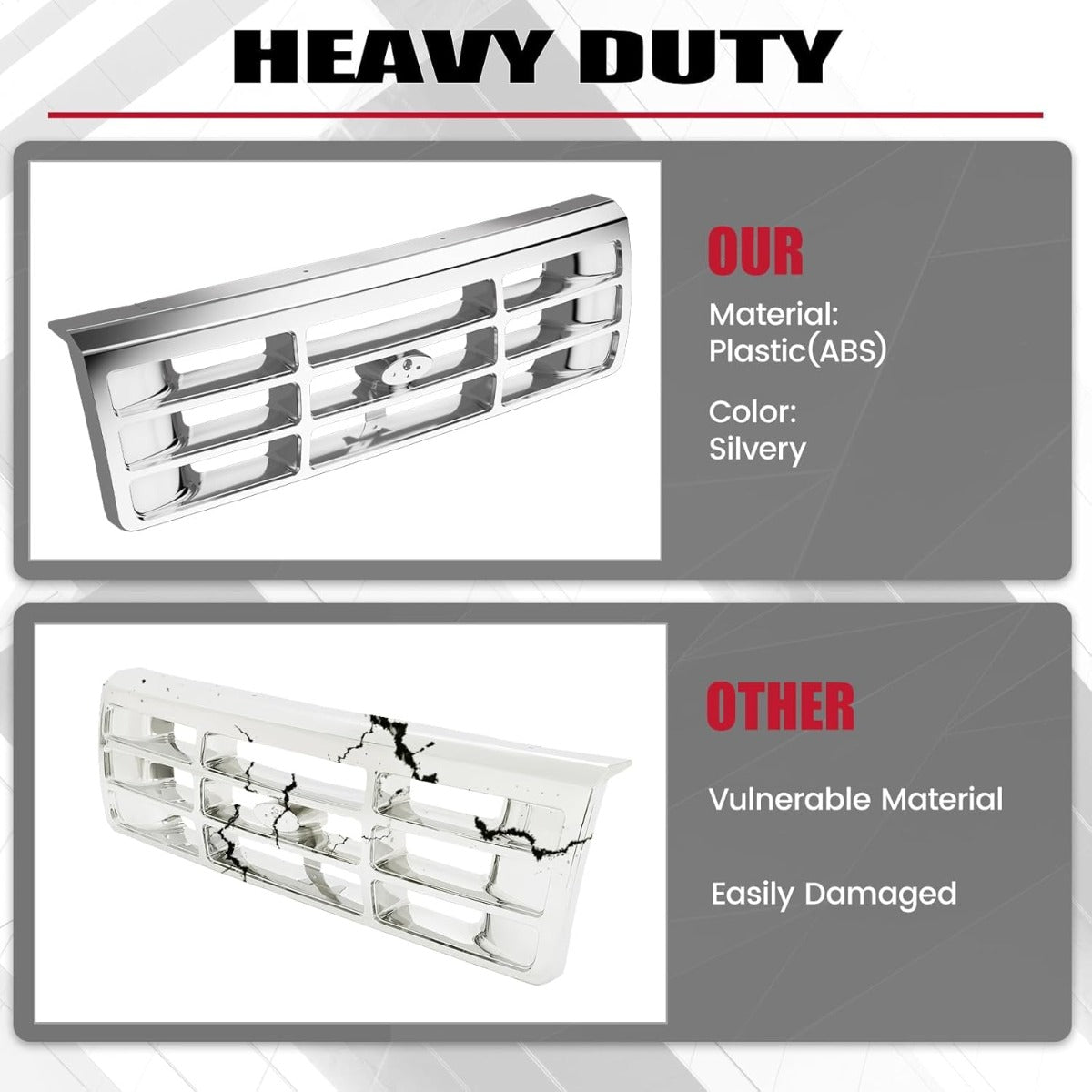 Front Grille Grill Compatible with 1992-1997 Ford Bronco F-150 F-250 HD F-350 Bumper Grille Replacement for FO1200173 F4TZ8200A Grill Assembly Chrome Silvery