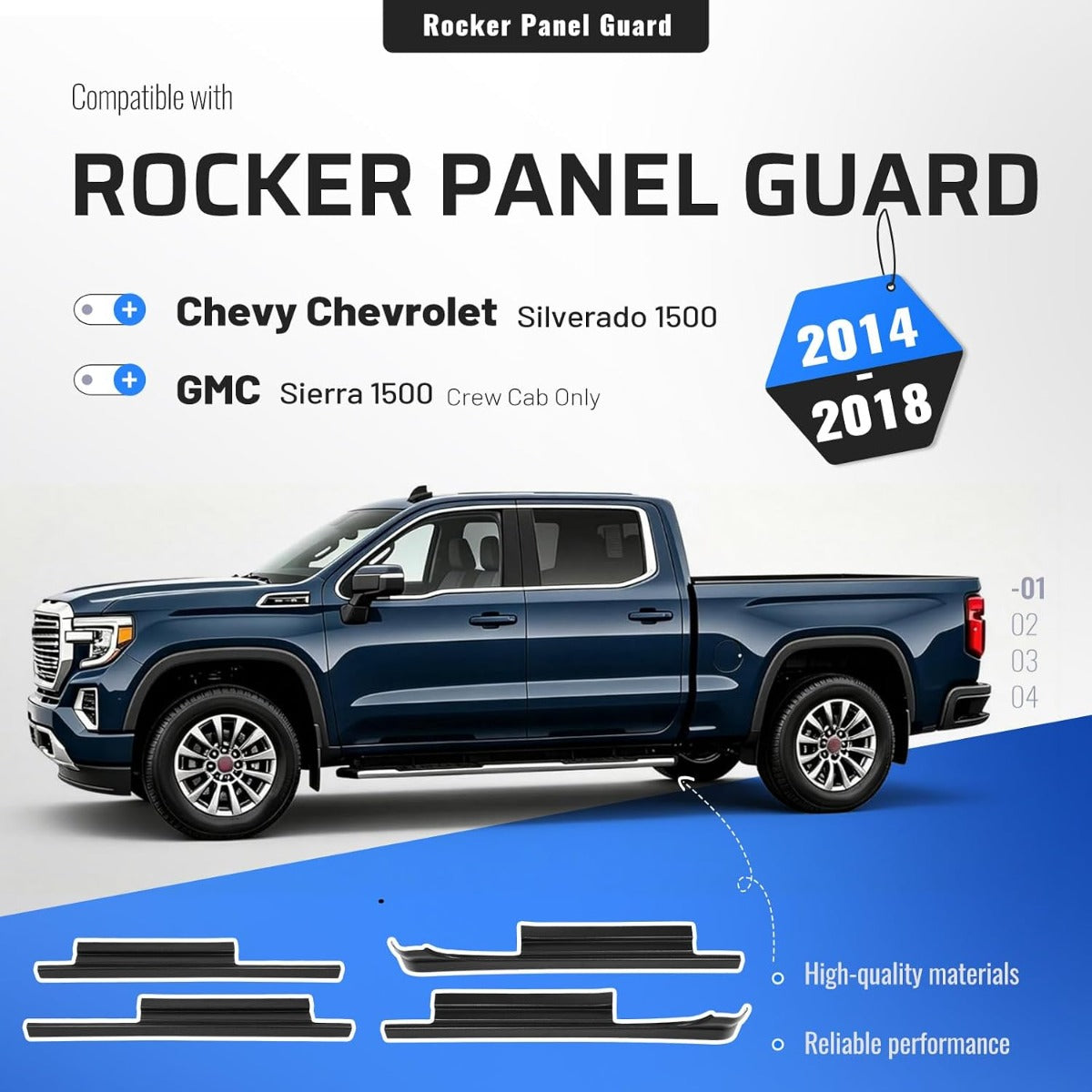 4PCS Rocker Panel Guard Compatible with 2014-2018 Chevy GMC