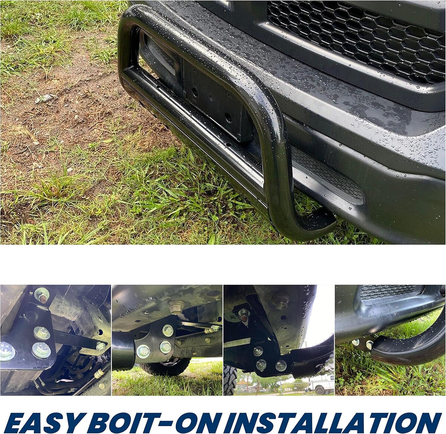 Bull Bar Front Bumper Grille Guard Protector w/Skid Plate Compatible with 2009-2018 Dodge Ram 1500 2019-2023 Dodge Ram 1500 Classic Brush Guard Brush Push Bar Black Steel Light Mount LYAM-502-1