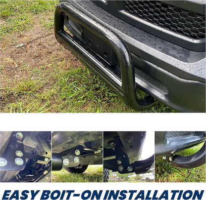 Bull Bar Front Bumper Grille Guard Protector w/Skid Plate Compatible with 2009-2018 Dodge Ram 1500 2019-2023 Dodge Ram 1500 Classic Brush Guard Brush Push Bar Black Steel Light Mount LYAM-502-1