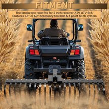 60 Inch Landscape Rake Pine Straw Rake Tractors Rake Fit for 2 Inch Receiver ATV UTV SxS Features 48inches or 60inches Accessory Tool Bar & 3 Point Hitch System Powder Coated Steel LYOM-003