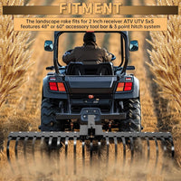 Load image into Gallery viewer, KUAFU 60 Inch Landscape Rake Pine Straw Rake Tractors Rake Fit for 2 Inch Receiver ATV UTV SxS Features 48inches or 60inches Accessory Tool Bar &amp; 3 Point Hitch System Powder Coated Steel LYOM-003

